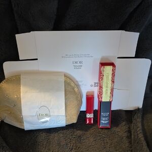 NWT Dior Rouge Dior Lipstick Set with Gold Pouch